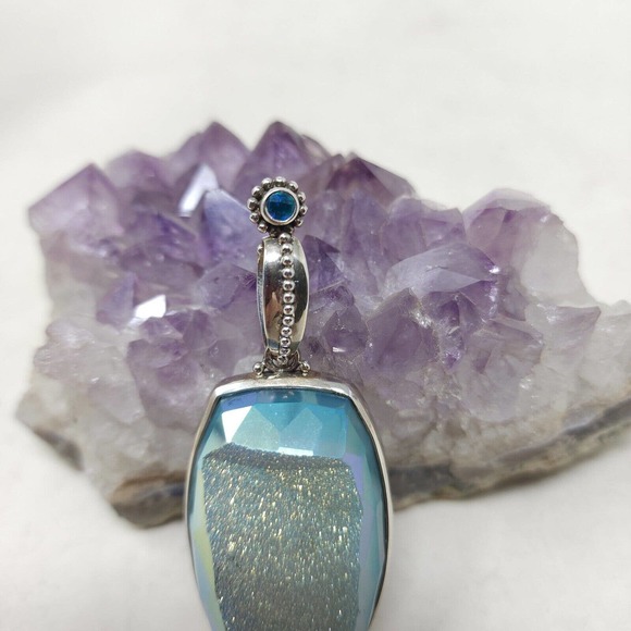 Colleen Lopez Womens Pendant 925 Sterling Silver Blue Mystic Druzy Quartz Stone - Picture 3 of 9